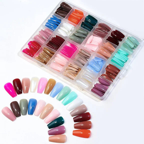 Artificial Nail Box Multicolor -576 Pcs with Free Adhesive