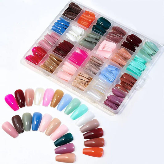 Artificial Nail Box Multicolor -576 Pcs with Free Adhesive